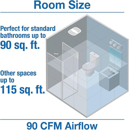 Air King 90 CFM 3.0 Sones Ceiling Mounted Snap-In Installation Bathroom Exhaust Fan, BFQ90