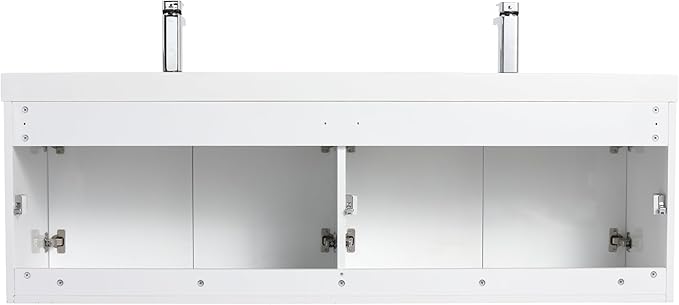 Blossom 60 Inch Wall Mounted Bathroom Vanity with Sink | Floating Wood Vanity Cabinet | Modern Soft-Close Doors & Storage | Space-Saving Design (Glossy White, 60'' Acrylic Double Sink)