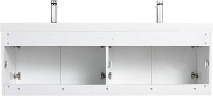 Blossom 60 Inch Wall Mounted Bathroom Vanity with Sink | Floating Wood Vanity Cabinet | Modern Soft-Close Doors & Storage | Space-Saving Design (Glossy White, 60'' Acrylic Double Sink)