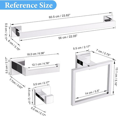 TURS 4-Piece Bathroom Hardware Set Chrome Towel Bar Set 23.6inch Bath Towel Holder Sets SUS 304 Stainless Steel Wall Mounted Towel Rack Sets for Bathroom.