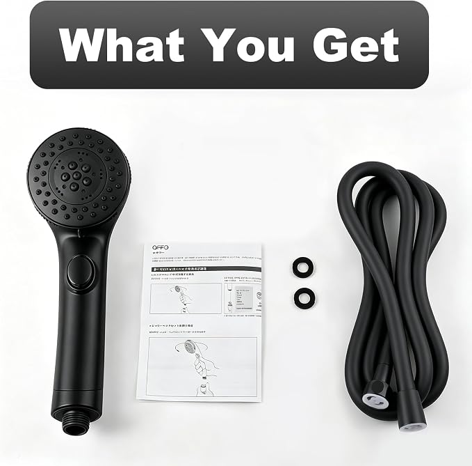 OFFO Shower Head with Hose, 5 Mode Handheld Shower Head with On Off Switch for Water Saving, High Flow Powerful Boosting Showerheads with 60" PVC Hose, Matte Black