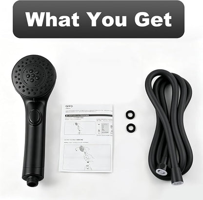 OFFO Shower Head with Hose, 5 Mode Handheld Shower Head with On Off Switch for Water Saving, High Flow Powerful Boosting Showerheads with 60" PVC Hose, Matte Black