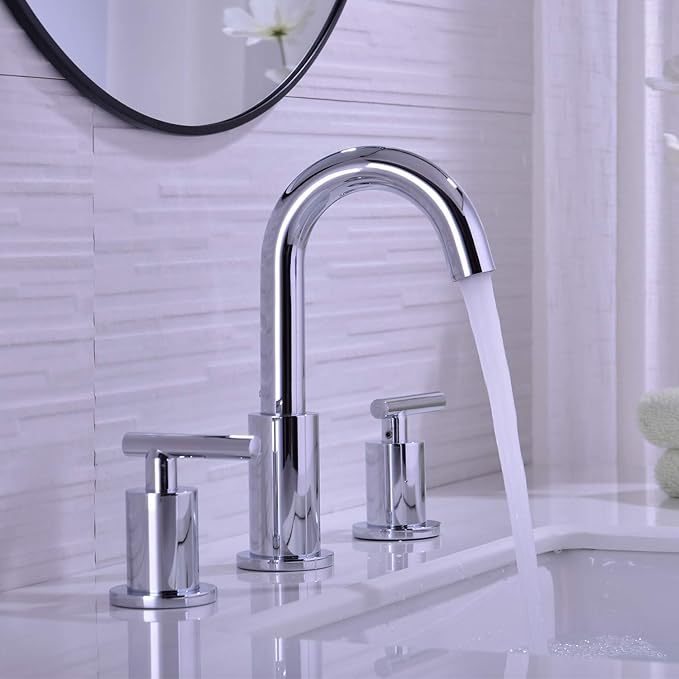 TRUSTMI 2-Handle 8 inch Widespread Brass Bathroom Vanity Sink Faucet with cUPC Water Supply Lines, Build-in Stopper Overflow Pop Up Drain Included,Chrome