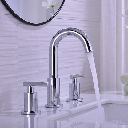 TRUSTMI 2-Handle 8 inch Widespread Brass Bathroom Vanity Sink Faucet with cUPC Water Supply Lines, Build-in Stopper Overflow Pop Up Drain Included,Chrome