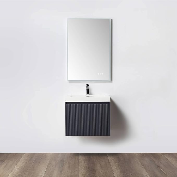 Blossom 24 Inch Bathroom Vanity with Sink | All Wood Wall Mounted Floating Bathroom Vanity Cabinet | Soft-Close Drawer | Modern Minimalist Style Vanities (24" w/Acrylic Sink, Night Blue)