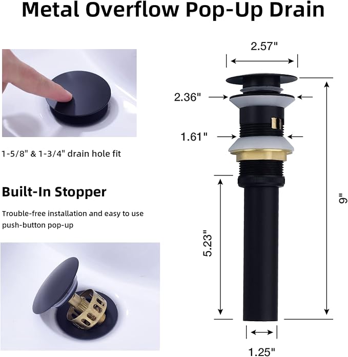 TRUSTMI Matte Black Bathroom Faucet Brass 2 Handle 8 Inch Widespread Lavatory Vanity Faucet with Metal Overflow Sink Drain