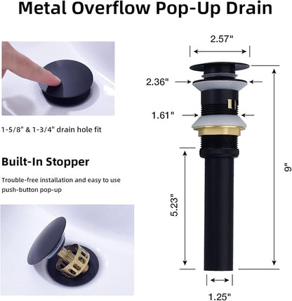 TRUSTMI Matte Black Bathroom Faucet Brass 2 Handle 8 Inch Widespread Lavatory Vanity Faucet with Metal Overflow Sink Drain