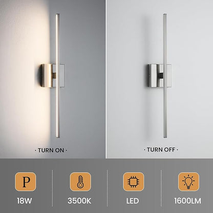 Bathroom Light Fixtures Over Mirror - 24inch Dimmable Brushed Nickel Vanity Lights for Bathroom 18W LED Vanity Light Bar 3500K Modern Wall Sconce Lighting for Mural