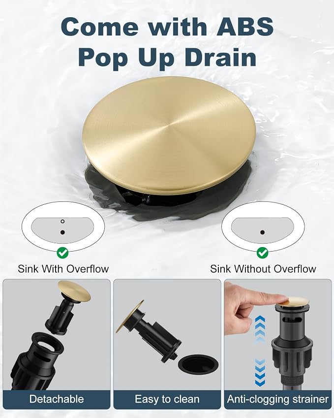 4 Inch Centerset Bathroom Sink Faucet 2 Handle Brushed Gold | Swivel Spout,Pop Up Drain,cUPC Hose,for 2 or 3 Hole Sink,Lavatory,Vintage,Farmhouse,RV,SUS304 Mixer Tap,Metal Cross Handle
