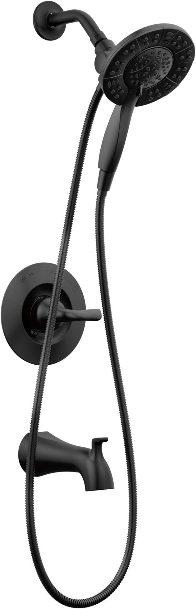 Delta Faucet Arvo 14 Series Single-Handle Tub and Shower Trim Kit, Shower Faucet with 4-Spray In2ition 2-in-1 Dual Hand Held Shower Head with Hose, Matte Black 144840-BL-I (Valve Included)