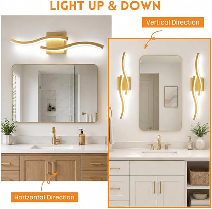 23.62inch Gold LED Vanity Light, 5CCT Dimmable Modern Bathroom Light Fixture Over Mirror, Modern Wall Lamp 5500K for Bathroom Bedroom,2 Packs