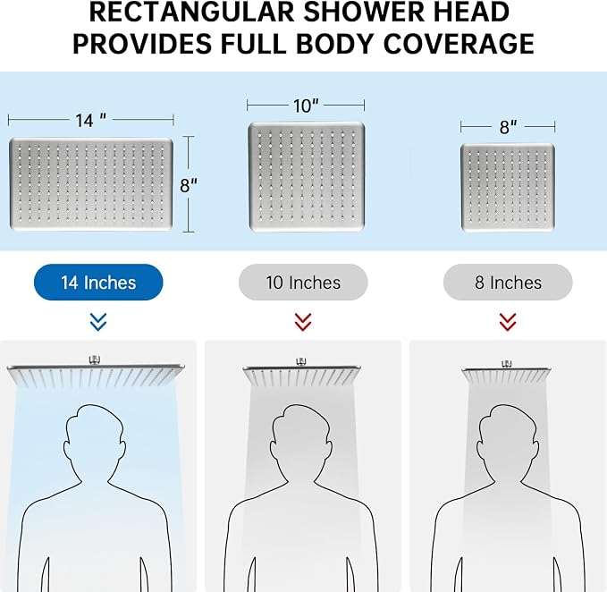 G-Promise 14 Inch All Metal Rain Shower Head with Handheld (Brushed Nickel) | Full Body Coverage, Pause Mode Diverter, Power Wash Mode Handheld, Suits Every Height, Easy to Install, Modern Bath Upgrade