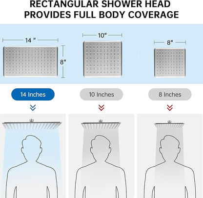 G-Promise 14 Inch All Metal Rain Shower Head with Handheld (Brushed Nickel) | Full Body Coverage, Pause Mode Diverter, Power Wash Mode Handheld, Suits Every Height, Easy to Install, Modern Bath Upgrade