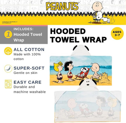 Peanuts Snoopy Kids Super Soft Bath/Pool/Beach Soft Cotton Terry Hooded Towel Wrap, 24 in x 50 in, (Officially Licensed Product) by Franco