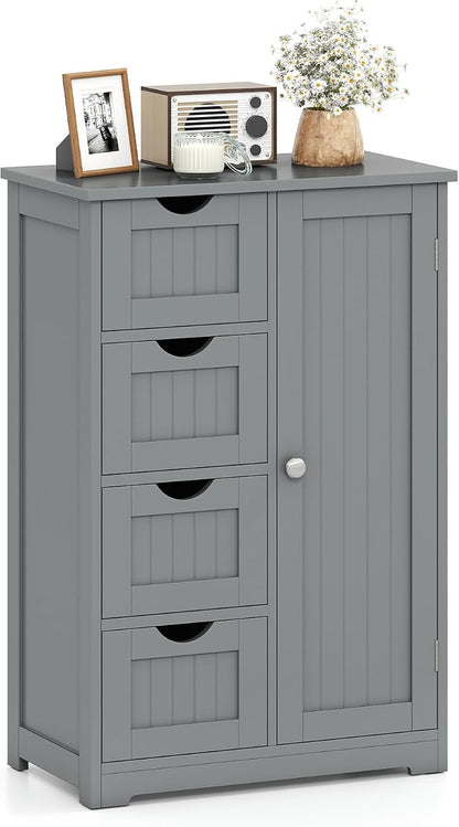 Giantex Bathroom Cabinet, Freestanding Storage Cabinet with 1 Door & 4 Drawers, 3-Level Adjustable Shelf, Anti-toppling System, Modern Storage Organizer for Bathroom, Living Room, Kitchen (Gray)
