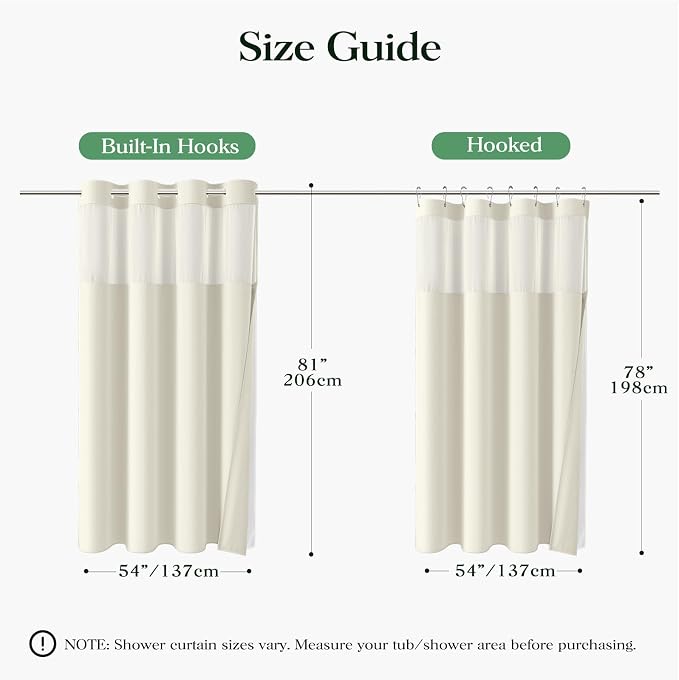 Cream Hook Free Waffle Shower Curtain & Snap-in Fabric Liner,54x81 | Less Time to install, 3 in 1 Fabric Shower Curtain and Liner Set with Magnets, Stall, Long, Shower Curtains for Bathroom