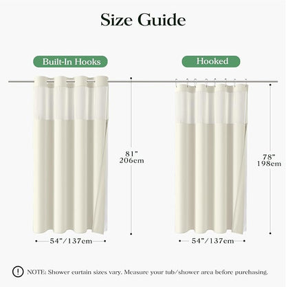Cream Hook Free Waffle Shower Curtain & Snap-in Fabric Liner,54x81 | Less Time to install, 3 in 1 Fabric Shower Curtain and Liner Set with Magnets, Stall, Long, Shower Curtains for Bathroom