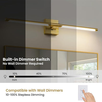 Epinl Gold Vanity Light for Bathroom, 32 inch 5CCT Dimmable Bathroom Lighting Fixture Over Mirror, Modern Brush Gold LED Vanity Lights, 360° Rotatable Bathroom Lights