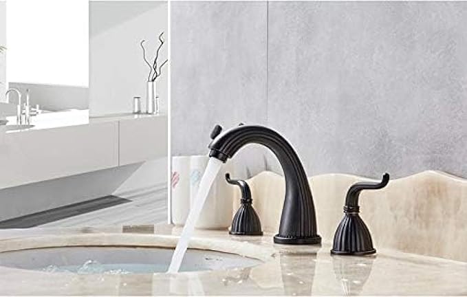 Basin Faucet Deck Mounted Bathroom Mixer Crane Dual Handle 3 Hole Cold and Hot Washing Tap-Antique Brass,Gold(Black Bronze)