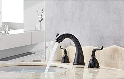 Basin Faucet Deck Mounted Bathroom Mixer Crane Dual Handle 3 Hole Cold and Hot Washing Tap-Antique Brass,Gold(Black Bronze)
