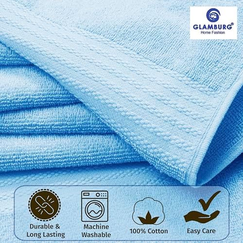 GLAMBURG Ultra Soft 8-Piece Towel Set - 100% Pure Ringspun Cotton, Contains 2 Oversized Bath Towels 27x54, 2 Hand Towels 16x28, 4 Wash Cloths 13x13 - Ideal for Everyday use, Hotel & Spa - Sky Blue