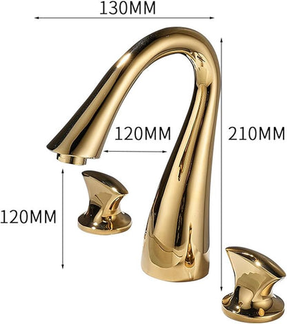 Bathroom Basin Mixer Faucet 3 Hole Basin Faucets Brass Hot and Cold Water-Gold