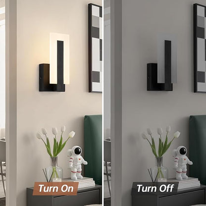 Modern LED Wall Sconce Lighting, 8W Indoor Acrylic Wall Light Set of 2, 3000K Warm White Hardwired Black Wall Mounted Lights for Hallways, Bedrooms, Hallways, Living Room, Home Room Decor