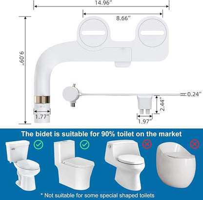 Bidet Attachment for Toilet Seat Water Pressure, Hygienic Bidets Attachment for Existing Toilets - Adjustable Fresh Water Pressure Dual Nozzle (Frontal & Rear Wash) Easy to Install,