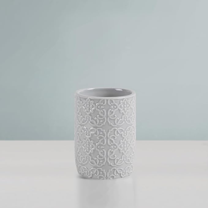 Martha Stewart Tara Bath Accessory Set Medallion, Grey | Coordinated Look for Bathroom, OEKO-TEX Certified