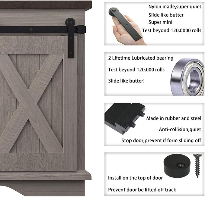 WINSOON 4FT Super Mini Barn Door Hardware Kit, Double Doors, I Shape Hanger | Sliding Small Barn Door Hardware Kit, for Mini/Small Barn Door, TV Stands, Wardrobe Cabinets, DIY