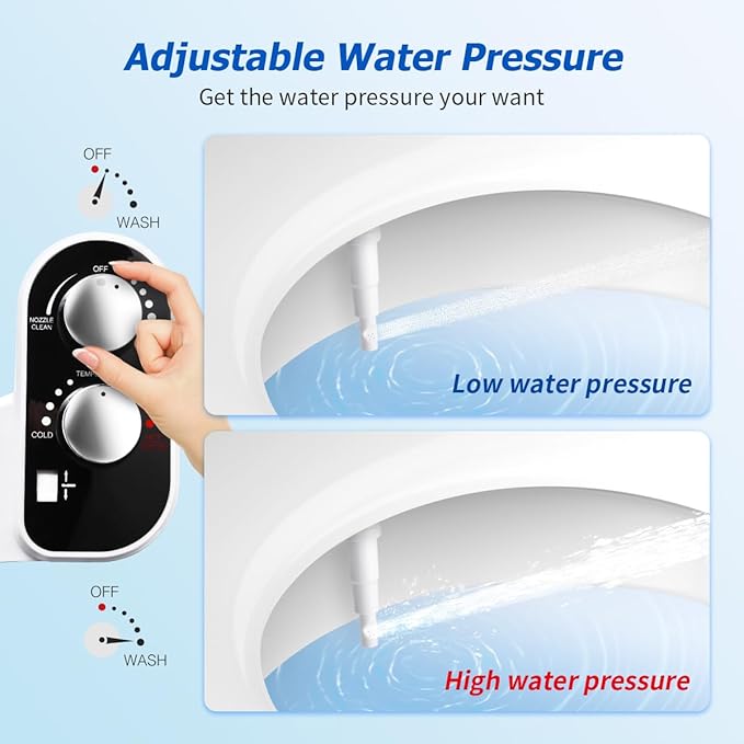 Hot and Cold Bidet Attachment for Toilet, Ultra-Slim Bidet Attachment Warm Water, Non-Electric Adjustable Pressure Self Cleaning Sprayer Nozzle Control for Posterior, Feminine Wash
