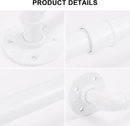 Industrial Pipe Towel Rack Towel Bar, Heavy Duty Wall Mounted Rustic Farmhouse Bath Towel Holder for Bathroom (White, 32 inch)