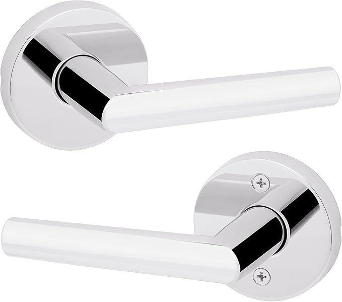 Kwikset Milan Interior Passage Door Handle, Lever For Closet and Hallway Doors, Reversible Non-Locking Handle Lever, Polished Chrome