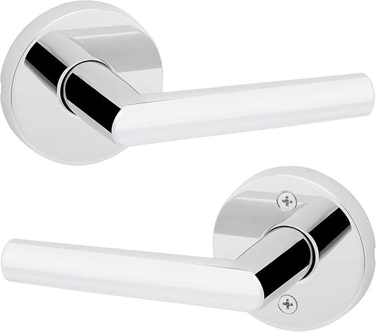 Kwikset Milan Interior Passage Door Handle, Lever For Closet and Hallway Doors, Reversible Non-Locking Handle Lever, Polished Chrome