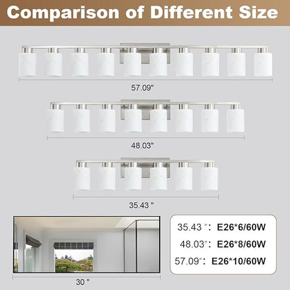 6-Light Bathroom Light Fixtures, Modern Vanity Lights, Brushed Nickel Metal Wall Lamp with White Marble Glass for Bathroom, Mirror, Living Room, Bedroom, Cabinet, Porch, Hallway, E26 Base