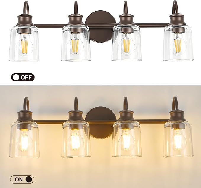 4 Lights Bathroom Light Fixture Oil Rubbed Bronze Vanity Lights | ETL Certificate, Easy to Install,Wall Mount Up or Down,Thickened Glass Lampshade,E26 Socket,Hardwired