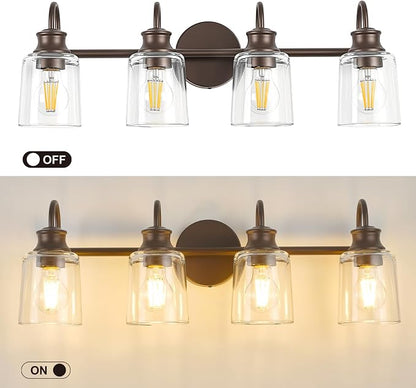 4 Lights Bathroom Light Fixture Oil Rubbed Bronze Vanity Lights | ETL Certificate, Easy to Install,Wall Mount Up or Down,Thickened Glass Lampshade,E26 Socket,Hardwired