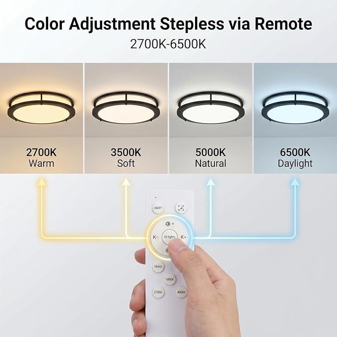 LED Flush Mount Ceiling Light Fixture Remote Dimmable Brushed Nickel, Easy Install LED Ceiling Lamp Without Flicker, Super Bright 36W 3600LM Warm to White Light 2700K to 6500K 2-Pack