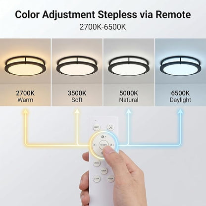 LED Flush Mount Ceiling Light Fixture Remote Dimmable Brushed Nickel, Easy Install LED Ceiling Lamp Without Flicker, Super Bright 36W 3600LM Warm to White Light 2700K to 6500K 2-Pack