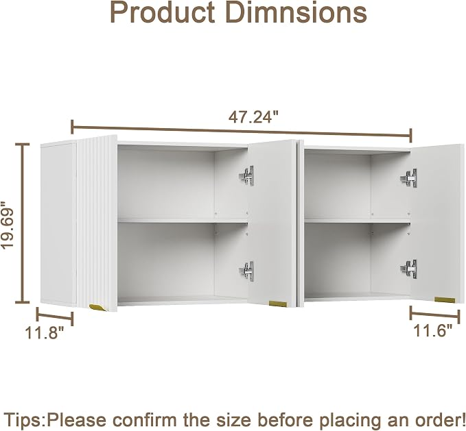ChooChoo Bathroom Wall Cabinet, Laundry Room Cabinet with 4 Fluted Doors | Kitchen Storage Cupboard Cabinet with Adjustable Shelf, Fluted Wall-Mounted Medicine Cabinet for Kitchen, Garage, White