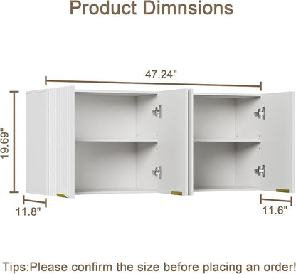 ChooChoo Bathroom Wall Cabinet, Laundry Room Cabinet with 4 Fluted Doors | Kitchen Storage Cupboard Cabinet with Adjustable Shelf, Fluted Wall-Mounted Medicine Cabinet for Kitchen, Garage, White