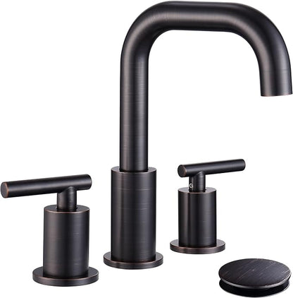 ChiLDano Oil Rubbed Bronze Bathroom Faucet 3 Hole, 3 Hole Faucet with Drain | 2 Handle Rubbed Bronze Widespread Bathroom Sink Faucet, Bronze Sink Faucet Bathroom Widespread CH3166ORB