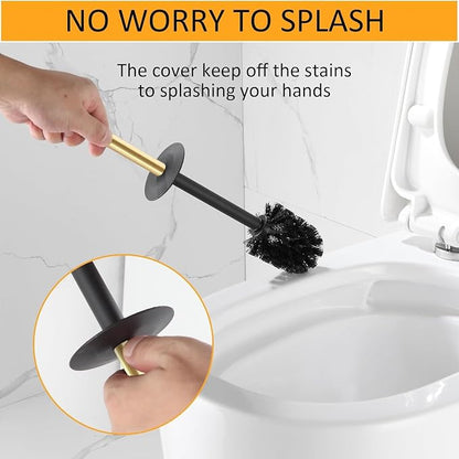 BGL Standing Toilet Brush and Holder Brushed Gold Aluminium Toilet Bowl Cleaner Brush and Holder for Bathroom Storage and Organization, Square Design Sturdy and Space Saving