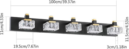 SineRise Bathroom Vanity Lights Over Mirror,5-Light Dimmable 5CCT Led Vanity Lights Black Gold Crystal Wall Sconce Lighting 40 inches Modern Vanity Light for Bathroom,Bedroom,Living Room(3000K-6000K)