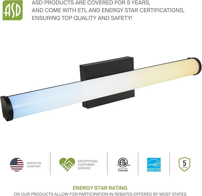 ASD 18" LED Linear Vanity Light Fixture, Modern Bathroom Sconce — 3 Color 3000K-5000K, Dimmable, 20W 1800LM, Energy Star & ETL Listed — Over Mirror Makeup Bar for Bedroom, Cabinets — Black, 4 Pack
