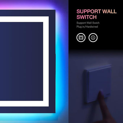 LOAAO 55"X30" RGB LED Bathroom Mirror with Lights, UL Listed | Anti-Fog, Dimmable, RGB Backlit + Front Lighted, Memory Function, Tempered Glass
