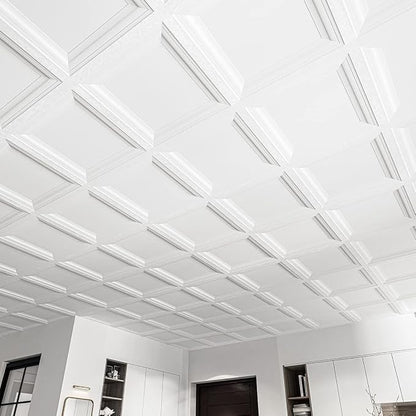 Art3d 24-Pack Square Drop Ceiling Tile 2ft x 2ft in White, PVC Ceiling Panel 24 x 24in. - Compatible with 15/16" Drop Ceil Grid System