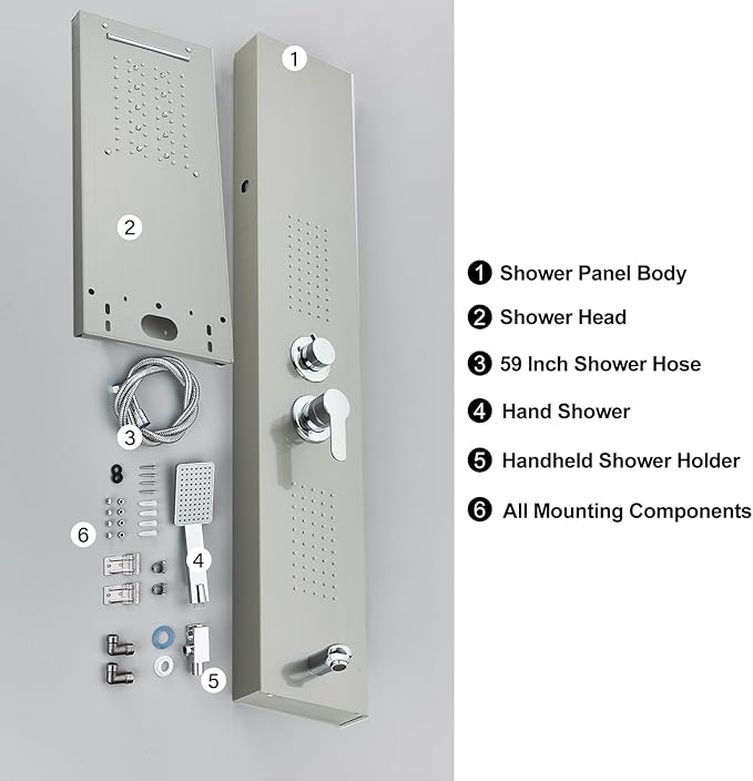 Shower Panel Wall Mount Shower Tower with Body Shower Jets LED Shower Head Rainfall Shower Panels System Stainless Steel Shower Faucet Set, Brushed Nickel