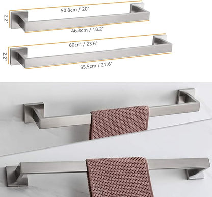 Premium Stainless Steel 6 Pieces Bathroom Hardware Set Wall Mounted Bathroom Accessories Kit Modern Towel Bar Set - 20 Inches and 23.6 Inches, Brushed
