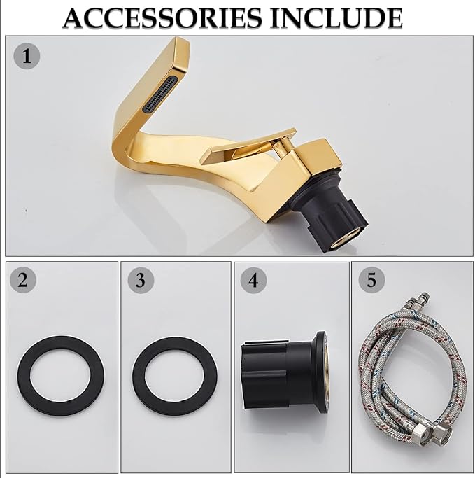 becola Single Hole Bathroom Sink Faucet, Single Handle Hot and Cold Water Mixer Tap, Lavatory Vanity Sink Faucet Including Two US Standard 3/8" Hoses-(Gold)